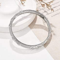 女性用真鍮マイクロパヴェキュービックジルコニアヒンジ付きバングル  葉  ラックめっき  プラチナ  1/4インチ（0.8cm）  内径：2-3/8インチ（5.95cm）&nbsp;BJEW-D313-02P