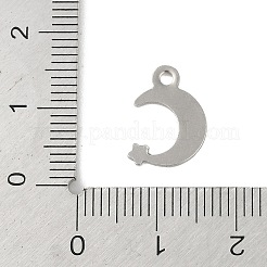 変色しない201ステンレススチールチャーム  星のチャーム入り月  ステンレス鋼色  13x10x1mm  穴：1.5mm&nbsp;STAS-C108-31P