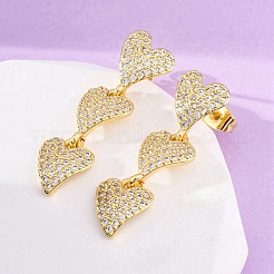 Brass Micro Pave Clear Cubic Zirconia Stud Earrings&nbsp;EJEW-H158-10G