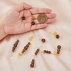 3セットのDIYヘアアクセサリーセット  銅のジュエリー ワイヤー ブレイド ヘア コイル カフス  ローズブラウンのガラスビーズ付き  ヘアスタイリング用  ゴールデン＆シルバー  25~75mm&nbsp;FIND-FH0001-38