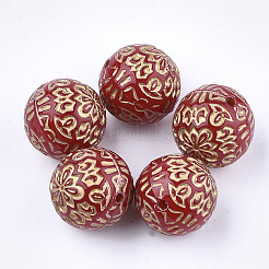 メッキアクリルビーズ  ライン入り  花の丸  レッド  13.5~14mm  穴：1.5mm&nbsp;X-PACR-S219-21A