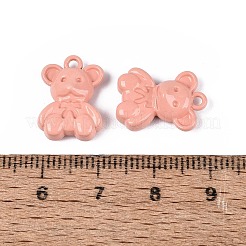 スプレープリント合金ペンダント  ちょう結びチャーム付きクマ  ライトサーモン  16.5x12x5mm  穴：1.6mm&nbsp;PALLOY-Q466-03B