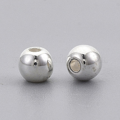 CCBプラスチックビーズ  ラウンド  銀色のメッキ  3.5~4x3.5mm  穴：1mm  約16000個/500g&nbsp;CCB-S160-245S-4mm