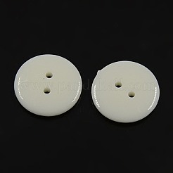 アクリル縫い付け用ボタン  衣装デザインのためのプラスチックボタン  2穴  染め  フラットラウンド  ホワイト  24x3mm  穴：2mm&nbsp;BUTT-E084-A-01
