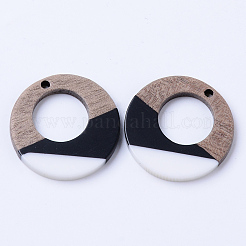 樹脂＆ウォールナットウッドペンダント  リング  乳白色  28x3mm  穴：2mm&nbsp;LS-X-RESI-N025-004A-B01