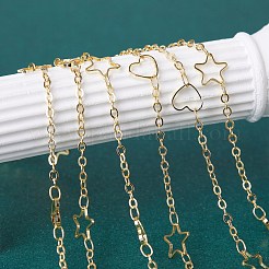 2m真鍮製アズキチェーン  リンクリング付き  ハンダ付け  長持ちメッキ  ハート＆スター  18KGP本金メッキ  1.6x2x0.4mm  2 M /箱&nbsp;CHC-SZ0001-26