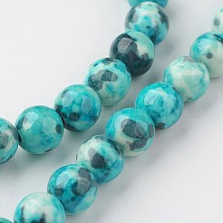 天然の海白いヒスイの​​ビーズ連売り  ラウンド  染め  ダークターコイズ  8mm  穴：1mm  約50個/連  15.7インチ（400mm）&nbsp;G-G916-8mm-04
