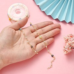 グラスパール＆フラワービーズチェーン  18KGP本金メッキ真鍮製パーツとともに  ハンダ付け  スプール付き  カラフル  18.5x5x2.5mm  約3.28フィート（1m）/ロール&nbsp;CHC-CJ0001-69