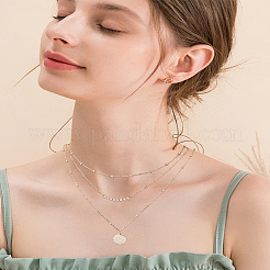 Brass Textured Disc Pendant 3 Layer Necklaces for Women&nbsp;NJEW-LP0009-50