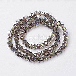 電気メッキ透明ガラスビーズ連売り  メッキ半分緑  多面カット  ロンデル  銀  2.5x2mm  穴：0.4mm  約199個/連  13.4インチ（34cm）&nbsp;EGLA-A034-T1mm-S06
