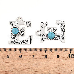 合成ターコイズと合金のペンダント  文字チャーム  アンティークシルバー  文字e  24.5x20x4mm  穴：3mm&nbsp;PALLOY-H146-01AS-E