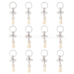 12Pcs Twelve Constellations 304 Stainless Steel Charm & Faux Suede Tassel Keyachins&nbsp;KEYC-JKC01309