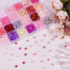 DIY 1200個入りクラックルガラス＆アクリルラウンドビーズファインディングキット  ピンク  6~8x5.5~6mm  穴：1~1.8mm  50個/スタイル&nbsp;DIY-PA0001-34B