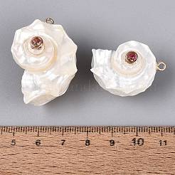 Electroplated Golden Brass Trim Natural Spiral Shell Pendants&nbsp;SSHEL-Q101-07