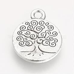 Tibetan Style Alloy Flat Round with Tree Pendants&nbsp;TIBEP-Q043-314-RS