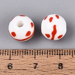 手作りの陶器ビーズ  手描き  ファミーユは磁器バラ  丸い枝  レッド  10.5mm  穴：2.5mm&nbsp;PORC-N012-12B