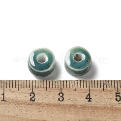 手作りの陶器ビーズ  フラットラウンド  士官候補生ブルー  9.5~10x6mm  穴：3mm&nbsp;PORC-L080-C24