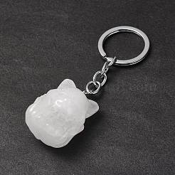 天然水晶キーホルダー  鉄のキーホルダー留め具付き  キツネ  8cm&nbsp;KEYC-P011-03P-11