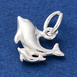 スターリングシルバーのダブルドルフィンチャーム925個  丸カン＆スタンプ925個付き  銀  10x13.5x3mm  穴：3.5mm&nbsp;STER-G045-12S