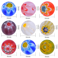 Millefiori Glass Round-Single Flower Bead Strands&nbsp;LAMP-CJ0001-15