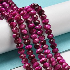 天然石タイガーアイビーズ連売り  多面カット  染め  ロンデル  フクシア  6x4~4.5mm  穴：1mm  約91個/連  15.31''~15.35''（38.9~39センチメートル）&nbsp;G-K351-B07-02