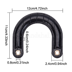 PUレザートラベルバッグハンドル  鉄製グロメット付き  バッグ交換用アクセサリー用  ブラック  11.3x12x0.6cm  穴：8mm&nbsp;FIND-WH0111-206B