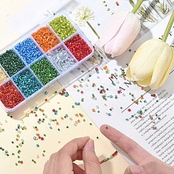 4000個 10色 8/0ガラスラッパビーズ  銀並ぶ  ミックスカラー  2.5~3x2.5mm  穴：1mm  約400PCS /カラー&nbsp;SEED-YW0002-69