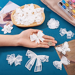 16個 8スタイル ポリエステル レース 刺繍糸 アイロン接着/縫い付けパッチ  布のアップリケ  ホワイト  蝶結び  混合図形  41~105x53.5~91x0.5~3.5mm  2個/スタイル&nbsp;PATC-TA0001-13