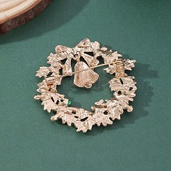 クリスマスリースとベル、合金ラインストーンペンダントネックレス、ダングルイヤリング、チャームブレスレット、ブローチセット  ゴールドカラー  450mm＆130mm＆41x48mm＆25x26mm&nbsp;WG06691-09