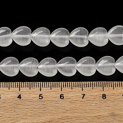 ガラスビーズ連売り  模造キャットアイ  ハート  ホワイトスモーク  9.5~10x9.5x4.5~5mm  穴：0.7mm  約40個/連  14.65~14.76''（37.2~37.5センチメートル）&nbsp;GLAA-A017-01J