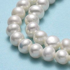 天然養殖淡水パールビーズ連売り  ラウンド  ベージュ  5x5~6.5x4.5~5mm  穴：0.7mm  約76~79個/連  15.24~15.35インチ（38.7~39cm）&nbsp;PEAR-F018-18B-01
