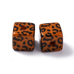 不透明なアクリルビーズ  正方形  ヒョウ柄の模様で  サドルブラウン  15x15x15mm  穴：3.5mm&nbsp;OACR-Q102-01A