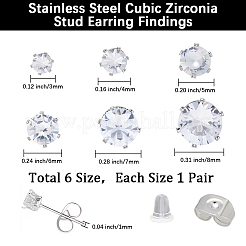 1 Set Minimalist Zirconia Stud Earrings in Stainless Steel&nbsp;EJEW-BBC0002-03