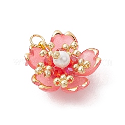 手作りのガラスシードビーズの桜ペンダント  アクリルと304ステンレス鋼の丸カンループ付き  レッド  18.5x18.5x11.5mm  穴：2.5mm&nbsp;PALLOY-MZ00763-04
