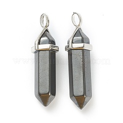 合成非磁性ヘマタイト先の尖ったペンダント  プラチナトーンの真鍮パーツ  弾丸  39.5x12x11.5mm  穴：4.5x2.8mm&nbsp;G-M378-01P-A16