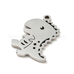 変色しない201ステンレススチールペンダント  レーザー切断  恐竜  ステンレス鋼色  17x13.5x1mm  穴：1.2mm&nbsp;FIND-Z009-03P