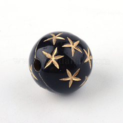 ラウンドメッキアクリルビーズ  ゴールドライン入り  ブラック  12x12mm  穴：2mm  約517個/500g&nbsp;PACR-Q102-197B