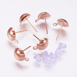 鉄スタッドピアスパーツ  プラスチック製ピアスキャッチとカン付き  ローズゴールド  8mm  穴：1mm  ピン：0.7mm&nbsp;IFIN-F136-8mm-08RG