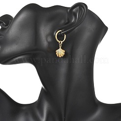 オーシャン 304 ステンレススチール製フープダングルピアス（女性用）  304ステンレススチールのフープピアス付き  ゴールドカラー  33~45.5x10.5~15mm&nbsp;EJEW-JE07267-01