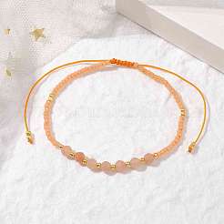 Adjustable Natural Sunstone & Seed Braided Bead Bracelets&nbsp;BJEW-JB10181-02