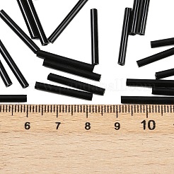不透明なガラスラッパビーズ  ブラック  20x2.5mm  穴：0.5mm  約2000~2500個/袋&nbsp;SEED-R028-2x20-C01