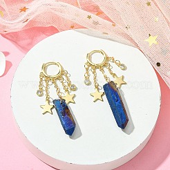 Dyed Natural Quartz Crystal Bullet Dangle Hoop Earrings&nbsp;EJEW-TA00292-01