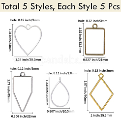25個 5スタイル ラックメッキ合金ポリゴンオープンバックベゼルペンダント  UVレジンDIY用  エポキシ樹脂  プレスジュエリー  混合図形  ミックスカラー  33~45x20.5~30.2x3.5~3.8mm  穴：2.8~3mm  5個/スタイル&nbsp;FIND-DJ0001-35
