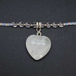 Natural Gemstone Heart Pendant Colorful Glass Seed Beads Beaded Necklaces for Women&nbsp;VA8487-3