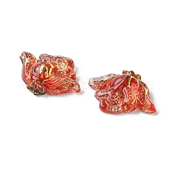 半透明の樹脂カボション  黄金の金属で囲まれた花  ミックスカラー  10x13~13.5x3.5mm&nbsp;RESI-E039-08