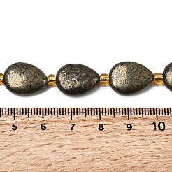 天然石パイライトビーズ連売り  シードビーズで  フラットティアドロップ  16x12x5.5mm  穴：1mm  約11個/連  8.07''（20.5センチメートル）&nbsp;G-Z131-B01-01
