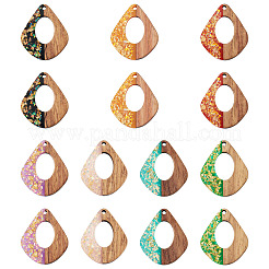 14Pcs 7 Colors Opaque Resin and Walnut Wood Pendants&nbsp;RESI-TA0005-11