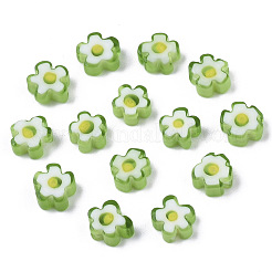 ガラスビーズ  花  黄緑  5~7x5~7x2~3mm  穴：1mm&nbsp;X-GLAA-T019-02-C02