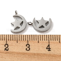 変色しない304ステンレススチールチャーム  星のチャーム入り月  ステンレス鋼色  11.5x7.5x2mm  穴：1.4mm&nbsp;LS-STAS-L022-214P