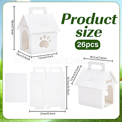 取っ手と窓付きの紙製ギフト包装箱  ペットの犬のパーティー用  家の形  ホワイト  10x12x18cm&nbsp;CON-WH0095-186